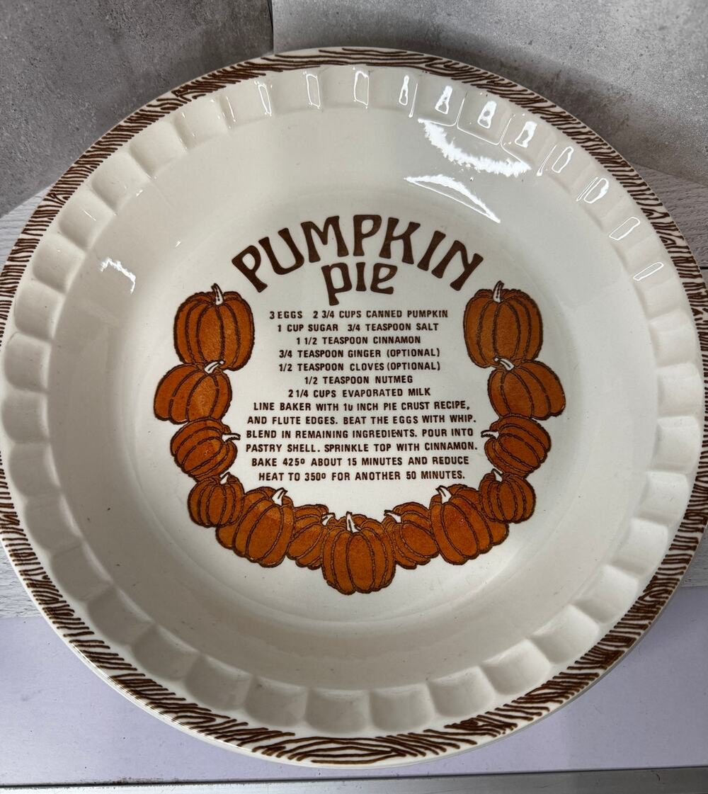 Vintage Royal China by Jeannette Country Harvest Pumpkin Pie Pan Plate w/ Recipe